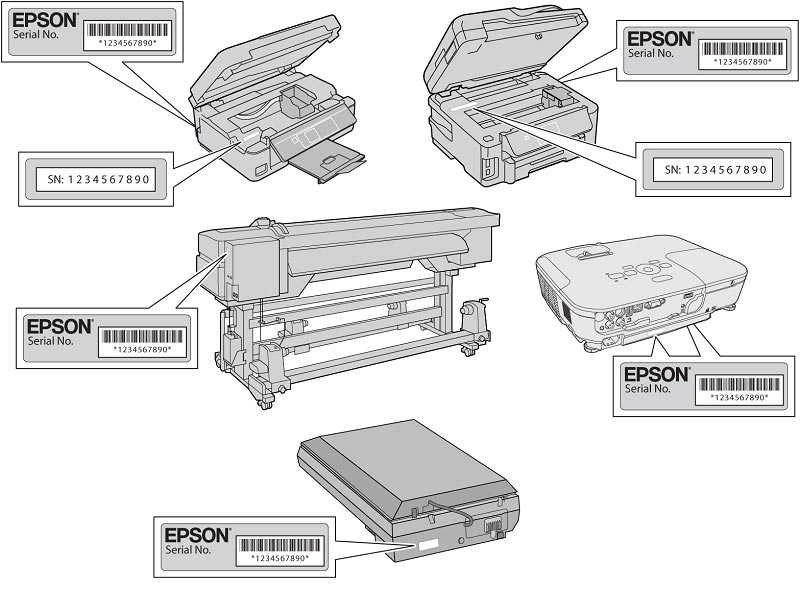 Ubicación del número de serie en una impresora Epson